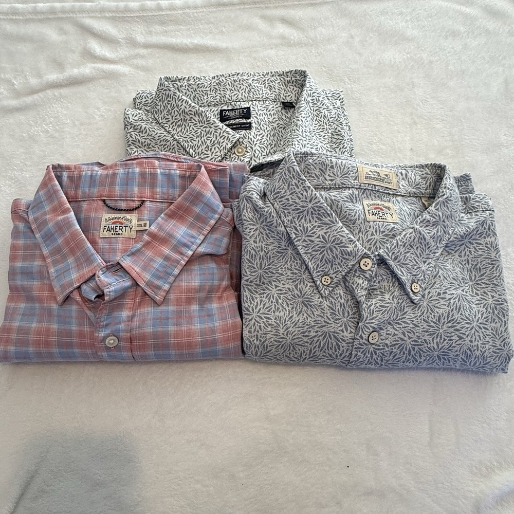 Lot 3 Faherty Shirts Mens XXL Breeze Movement Plaid Floral Button Up